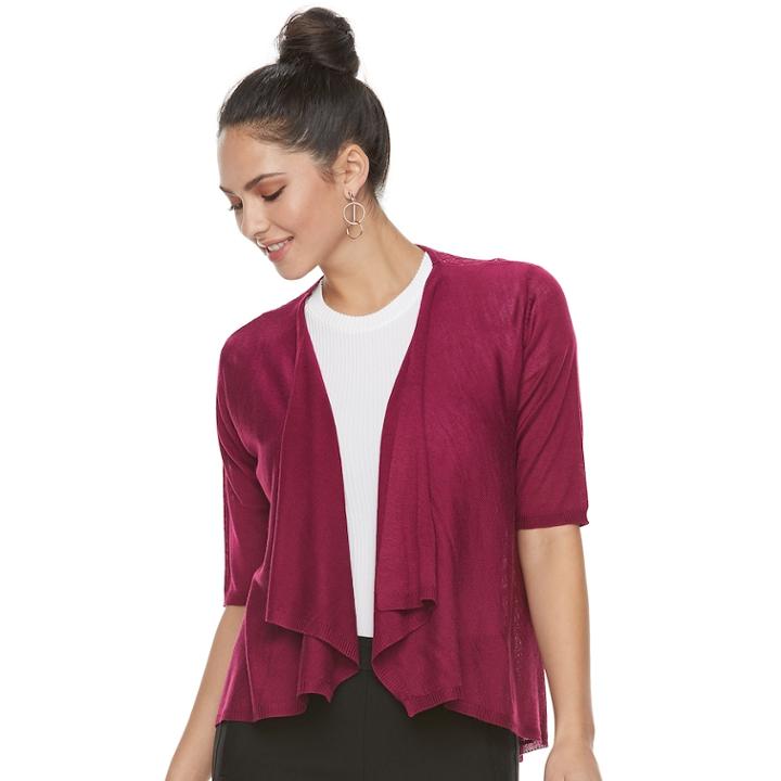 Women's Elle™ Mix-stitch Flyaway Cardigan, Size: Xs, Dark Pink