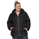 Plus Size D.e.t.a.i.l.s Hooded Bib Inset Quilted Jacket, Women's, Size: 1xl, Black