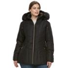 Plus Size Details Faux-fur Trim Smocked Jacket, Women's, Size: 2xl, Black