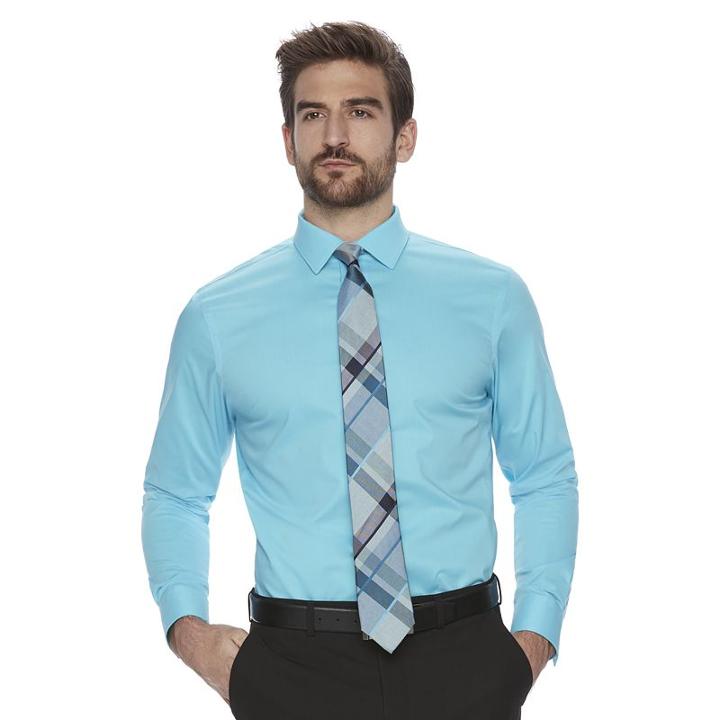 Men's Marc Anthony Slim-fit Non-iron Stretch Dress Shirt, Size: 17 36/37, Turquoise/blue (turq/aqua)