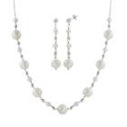 Sterling Silver Freshwater Cultured Pearl Bead Station Necklace And Drop Earring Set, Women's, White