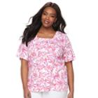 Plus Size Croft & Barrow&reg; Squareneck Elbow Sleeve Tee, Women's, Size: 2xl, Med Pink