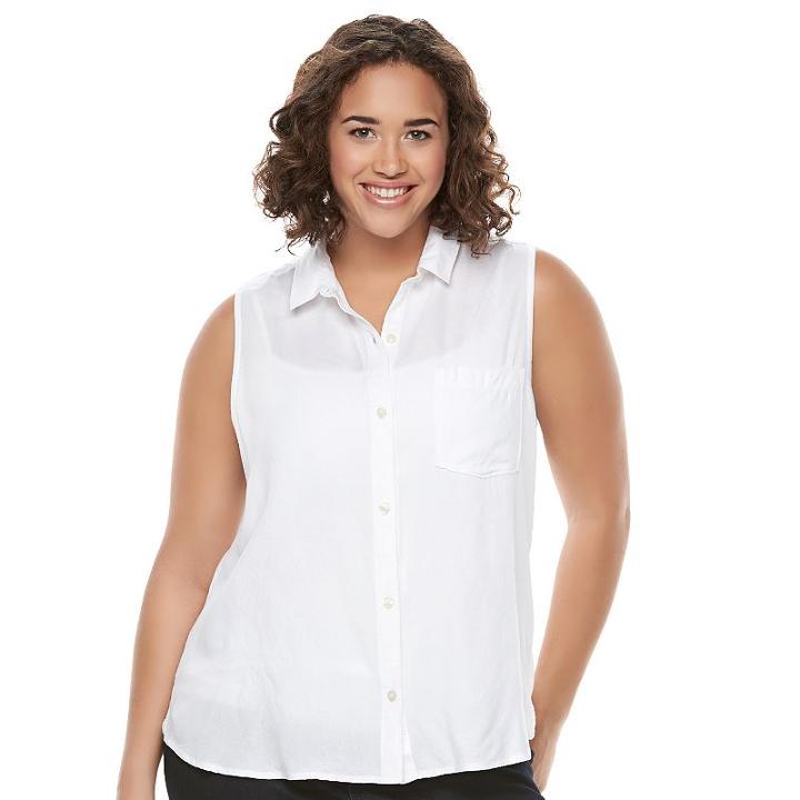 Juniors' Plus Size So&reg; Pleated Sleeveless Shirt, Girl's, Size: 1xl, White