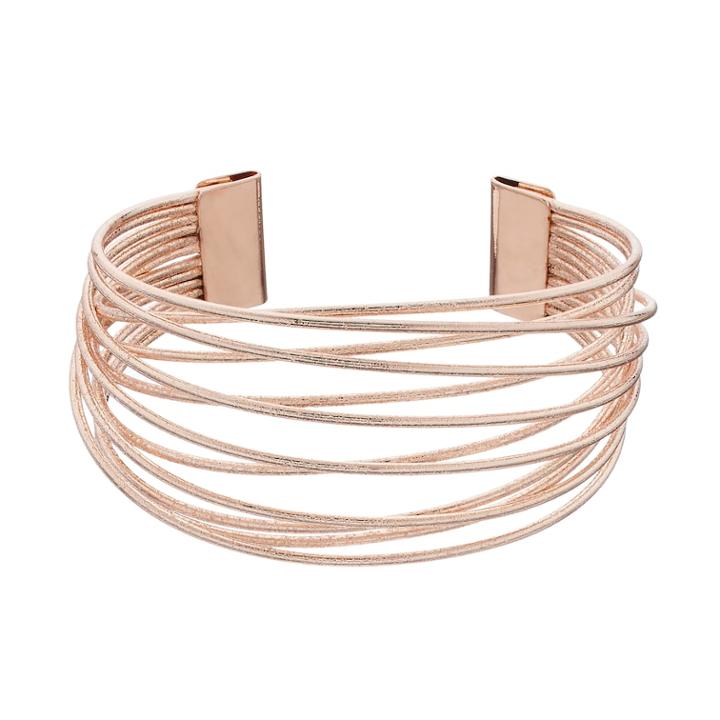 Textured Crisscross Wire Multi Row Cuff Bracelet, Women's, Pink