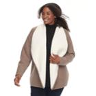 Plus Size Sonoma Goods For Life&trade; Sherpa Cardigan, Women's, Size: 1xl, Beig/green (beig/khaki)