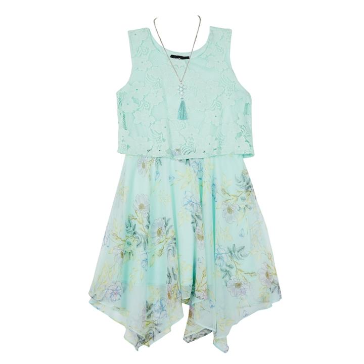Girls 7-16 Iz Amy Byer High Neck Trapeze Dress With Necklace, Size: 7, Blue (aqua)
