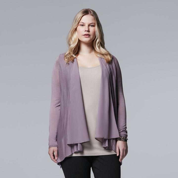 Plus Size Simply Vera Vera Wang Flyaway Cardigan, Women's, Size: 0x, Med Purple