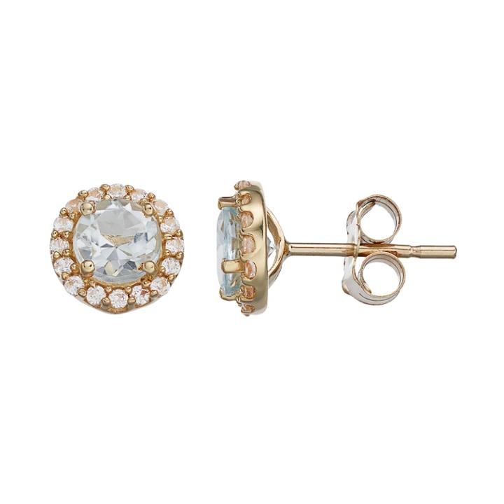 10k Gold Aquamarine & Lab-created White Sapphire Halo Stud Earrings, Women's, Blue
