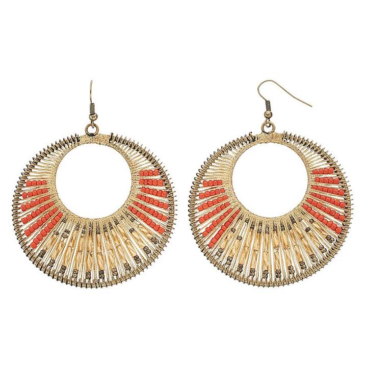 Gs By Gemma Simone Seed Bead Drop Hoop Earrings, Women's, Orange