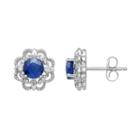10k White Gold Sapphire & Diamond Accent Flower Stud Earrings, Women's, Blue