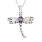 Lab-created Opal & Cubic Zirconia Sterling Silver Dragonfly Pendant Necklace, Women's, Size: 18, Purple
