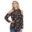 Women's Juicy Couture Tie-neck Cold-shoulder Top, Size: Xxl, Mulberry Floral