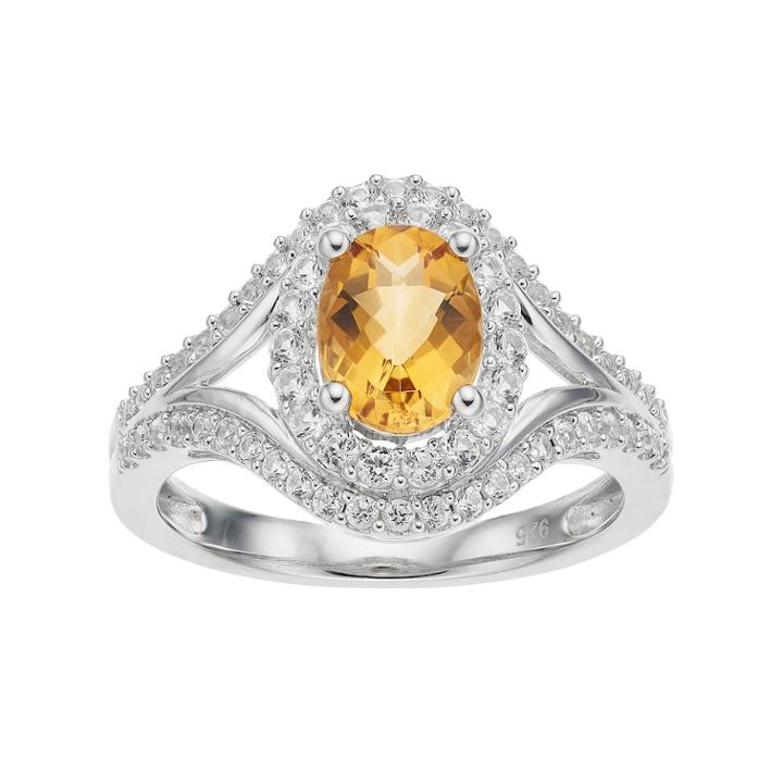 Sterling Silver Citrine & Lab-created White Sapphire Oval Halo Ring, Women's, Size: 7, Orange