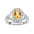 Sterling Silver Citrine & Lab-created White Sapphire Oval Halo Ring, Women's, Size: 7, Orange