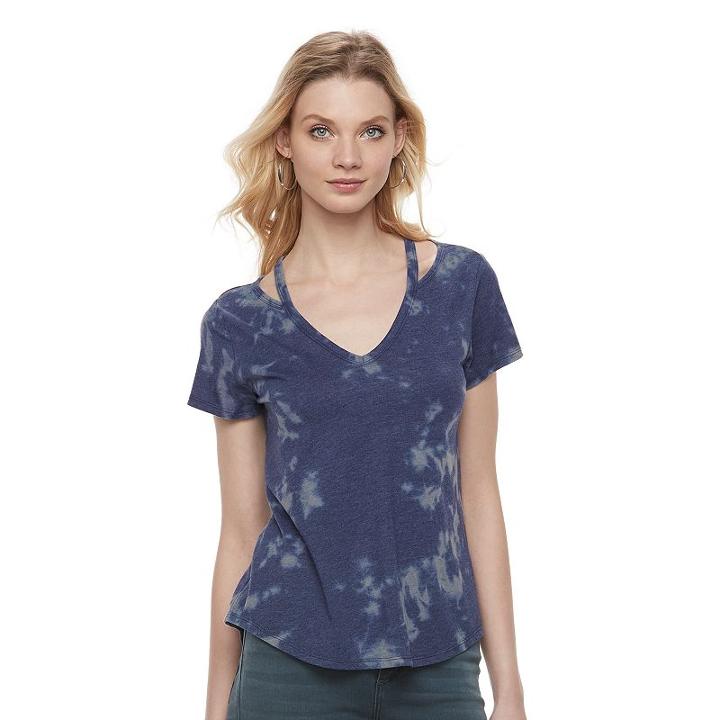 Women's Rock & Republic&reg; Cutout V-neck Tee, Size: Large, Blue