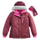 Girls 7-16 Zeroxposur Faux-fur Trim Fleece-lined Heavyweight Jacket & Ear Muff Headband Set, Size: 14, Dark Red