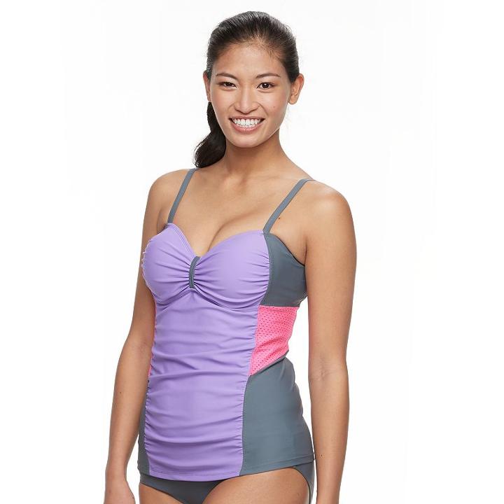 Women's Free Country Colorblock Mesh Tankini Top, Size: Medium, Purple Oth