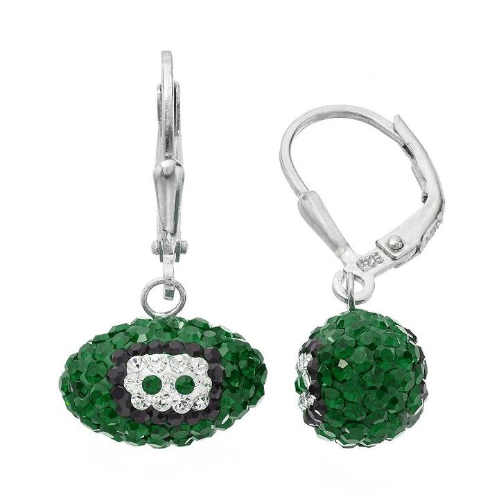 New York Jets Crystal Sterling Silver Football Drop Earrings, Women's, Multicolor