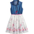 Girls 7-16 Knitworks Sleeveless Belted Denim Dress With Necklace, Size: 7, White