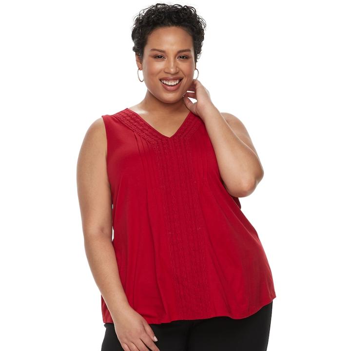 Plus Size Croft & Barrow&reg; Pintuck Crochet-trim Tank, Women's, Size: 2xl, Med Red