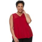 Plus Size Croft & Barrow&reg; Pintuck Crochet-trim Tank, Women's, Size: 2xl, Med Red