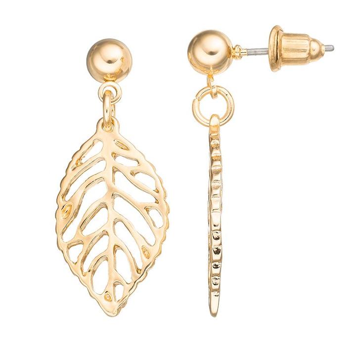 Apt. 9&reg; Openwork Leaf Drop Earrings, Women's, Gold