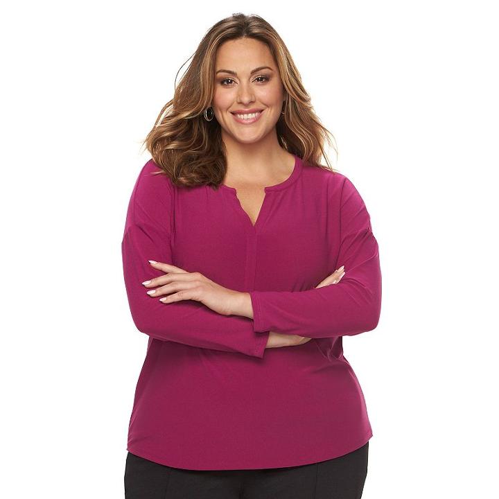 Plus Size Dana Buchman Splitneck Crepe Top, Women's, Size: 2xl, Dark Pink
