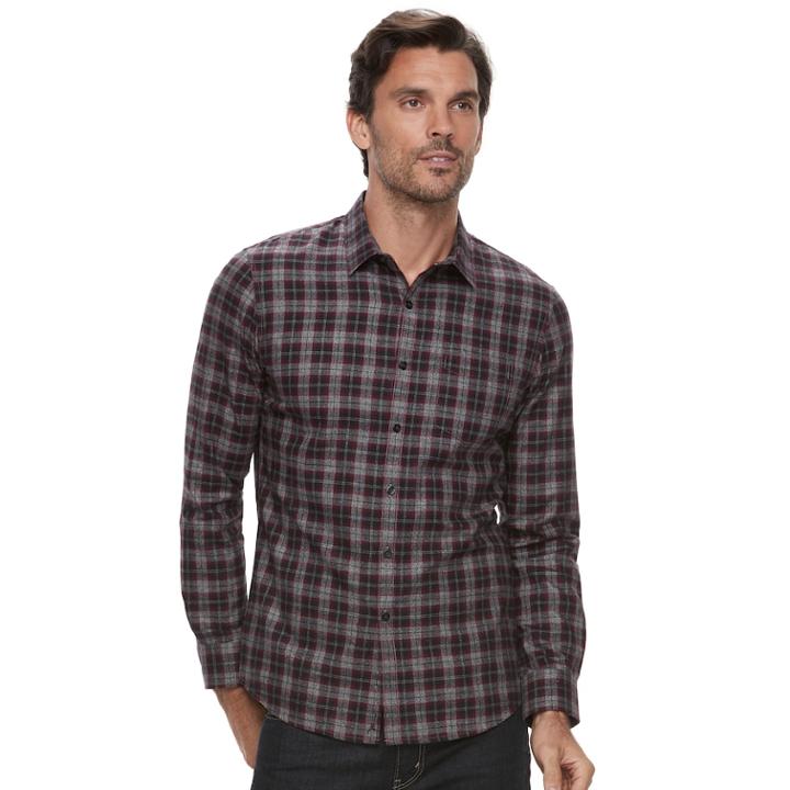 Men's Marc Anthony Slim-fit Soft-touch Flannel Button-down Shirt, Size: Small, Purple