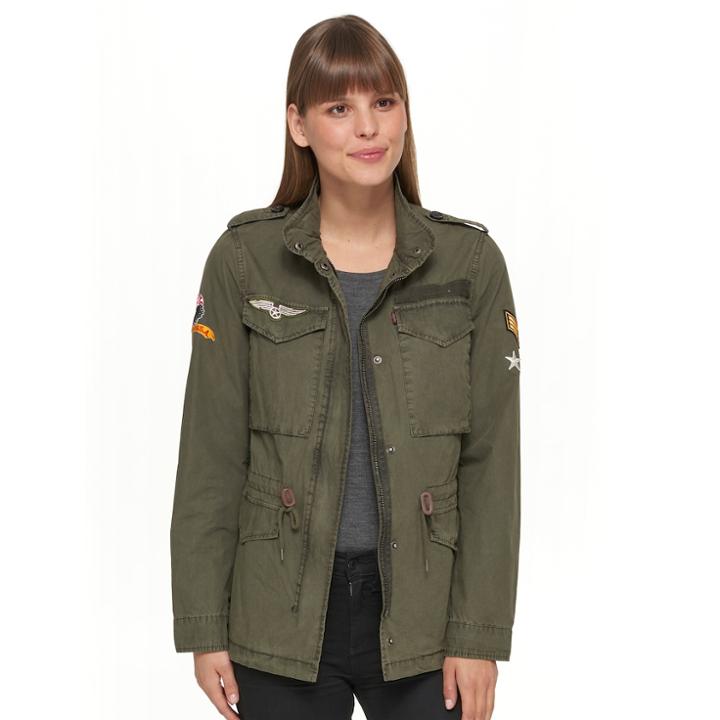 Women's Levi's Military Jacket With Embroidered Patches, Size: Xl, Green Oth