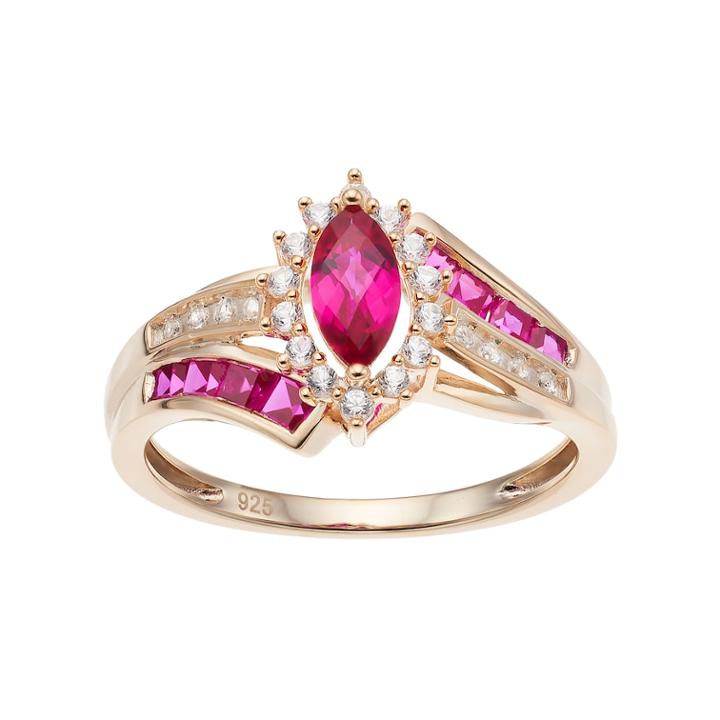 14k Gold Over Silver Lab-created Ruby & White Sapphire Marquise Halo Ring, Women's, Size: 6, Red