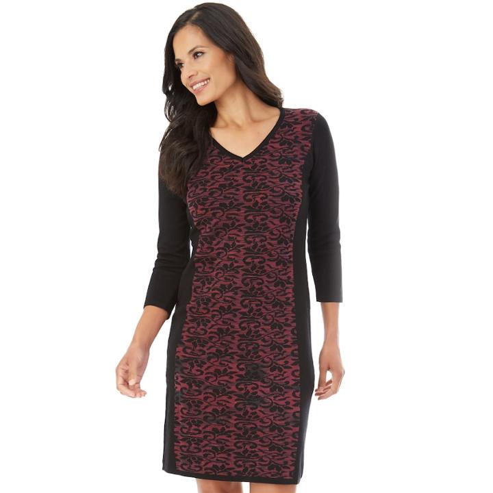 Women's Apt. 9&reg; Panel Sweater Dress, Size: Large, Black Bordeaux Scroll
