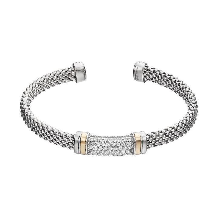 Sterling Silver & 14k Gold Cubic Zirconia Cuff Bracelet, Women's, Size: 7.5