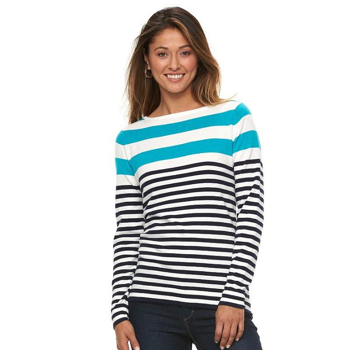 Women's Caribbean Joe Striped Boatneck Tee, Size: Xl, Blue Other