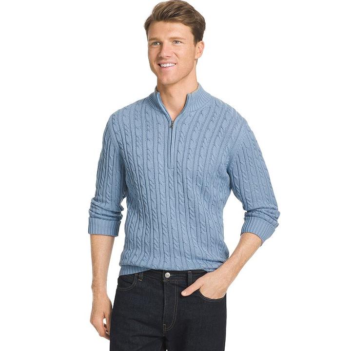 Men's Izod Classic-fit 7gg Cable-knit Quarter-zip Sweater, Size: Large, Blue Other
