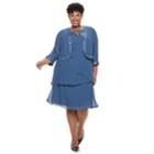 Plus Size Le Bos Embroidered Tiered Evening Dress & Jacket Set, Women's, Size: 22 W, Brt Blue