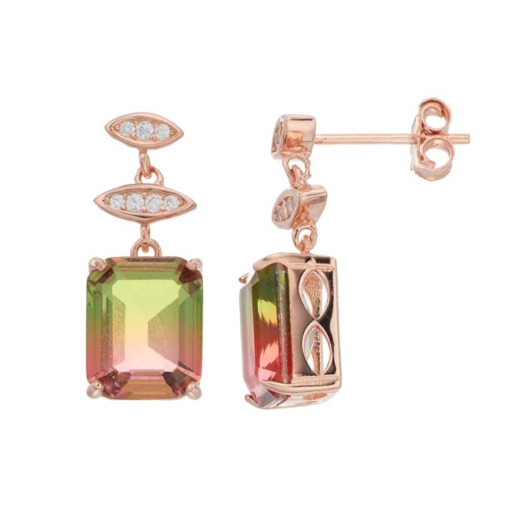 18k Gold Over Silver Watermelon Cubic Zirconia Drop Earrings, Women's, Pink