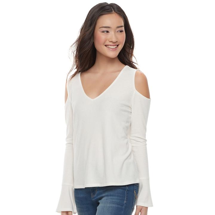 Juniors' So&reg; Cozy Cold-shoulder Top, Teens, Size: Large, White