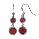 Red Round Nickel Free Double Drop Earrings, Women's, Dark Red