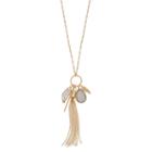 Leaf, Teardrop & Tassel Charm Necklace, Women's, Gold