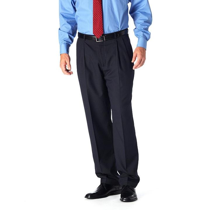 Men's Haggar&reg; Classic-fit Pleated Navy Pinstripe Suit Pants, Size: 34x32, Blue