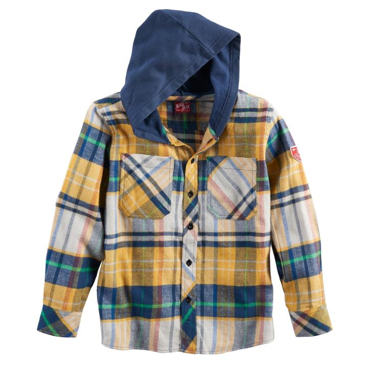 Boys 8-20 Button-down Plaid Flannel Hooded Shirt, Size: Small, Gold