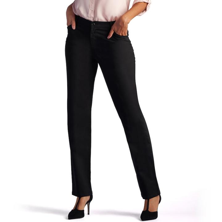 Petite Lee All Day Relaxed Straight-leg Twill Mid-rise Pants, Women's, Size: 16p-short, Black