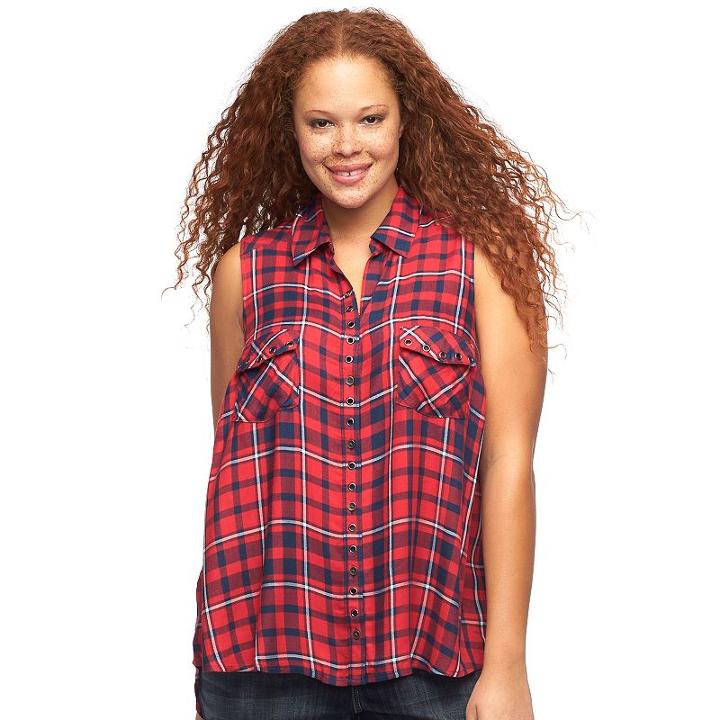 Plus Size Rock & Republic&reg; Plaid Shirt, Women's, Size: 0x, Med Red