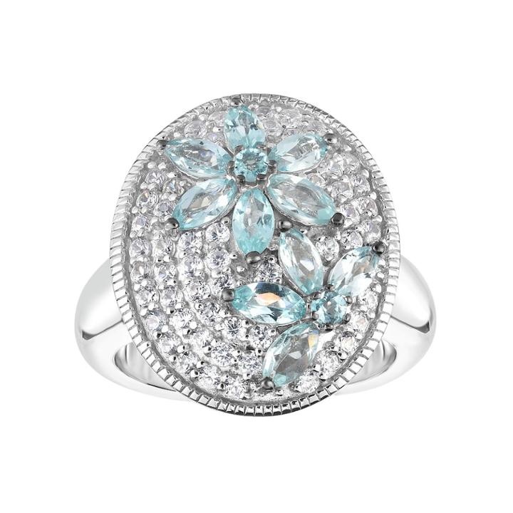 Sterling Silver Apatite & White Zircon Flower Disc Ring, Women's, Size: 7