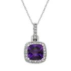 Amethyst & 1/8 Carat T.w. Diamond 10k White Gold Halo Pendant Necklace, Women's, Size: 18, Purple
