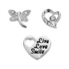 Blue La Rue Crystal Silver-plated Heart, Dragonfly & Live Love Smile Heart Charm Set, Women's, Grey