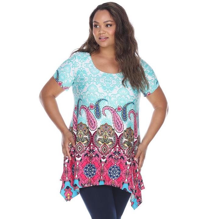 Plus Size White Mark Paisley Sharkbite-hem Tunic, Women's, Size: 3xl, Green Oth