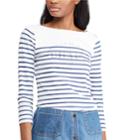 Women's Chaps Striped Logo Top, Size: Medium, White