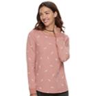 Women's Sonoma Goods For Life&trade; Feather Print French Terry Top, Size: Xxl, Light Pink