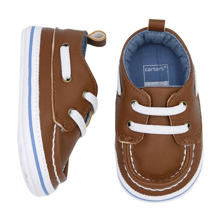 Baby Boy Carter's Boat Shoe Crib Shoes, Size: 0-3 Months, Brown